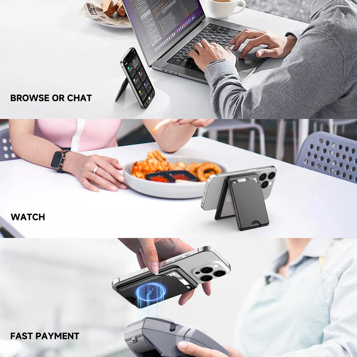 GripSway™ Leather Wallet Stand — MagSafe